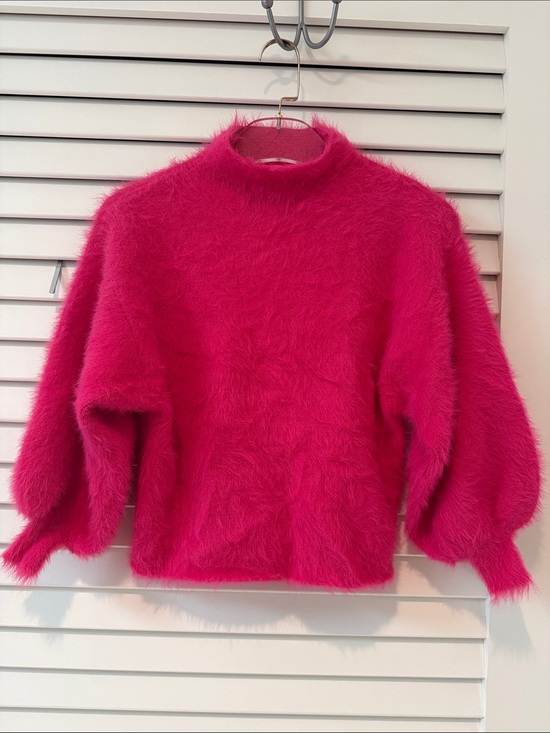 Line & Dot Sweaters - Line & Dot Hot Pink Fuzzy Balloon Sleeve Sweater — XS